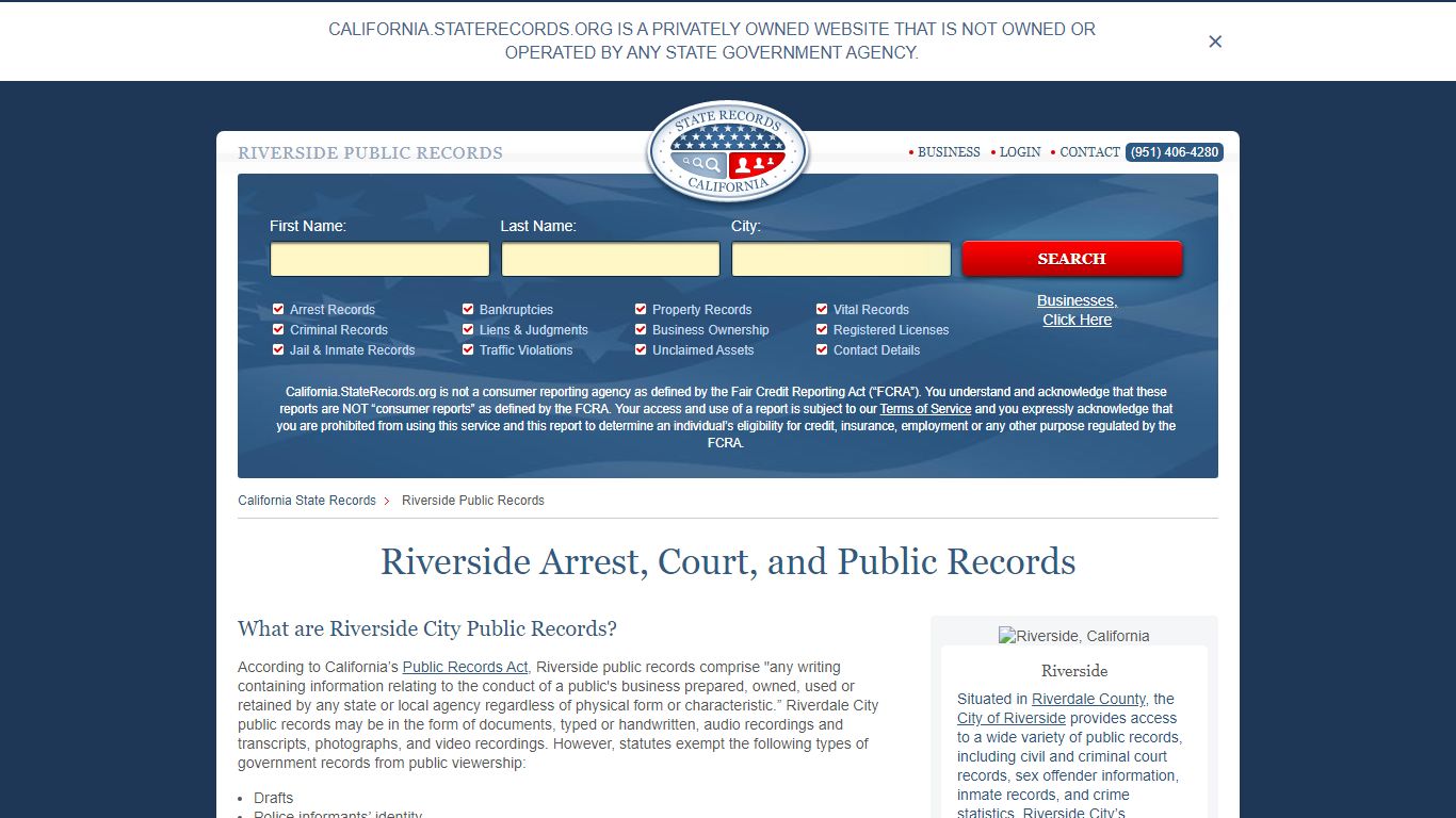 Riverside Arrest and Public Records | California.StateRecords.org